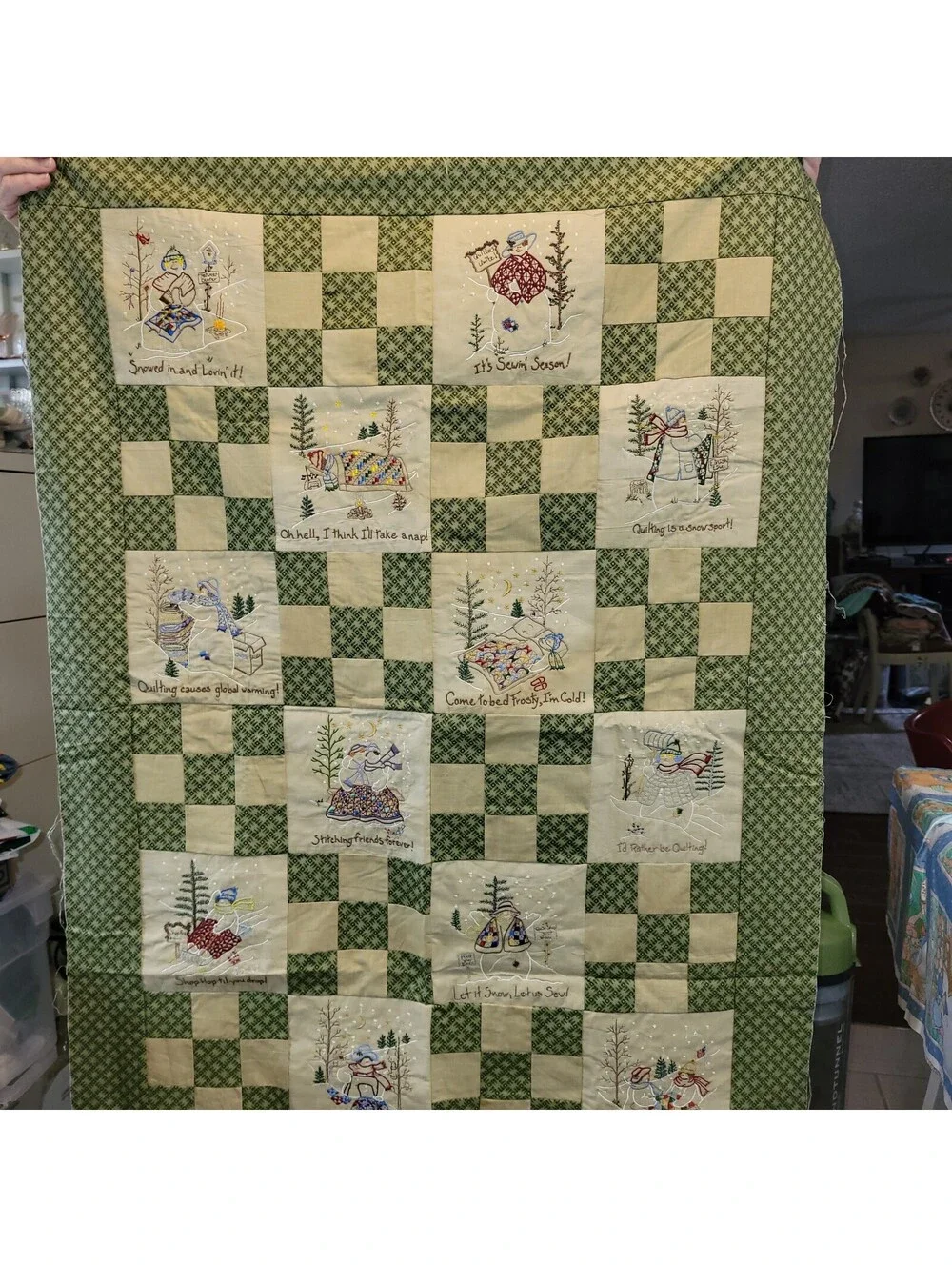 Vtg Quilt Embroidered Winter-themed Blocks from The Quilting Snow Ladies Q99